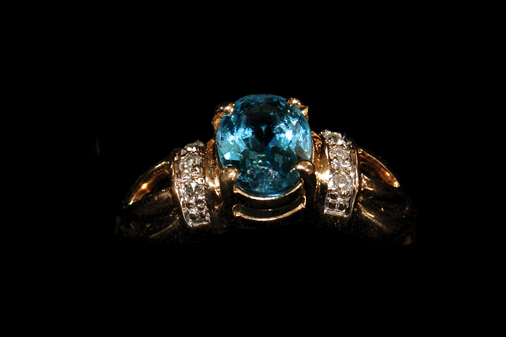 14K yellow-Gold, Blue Topaz and Diamond Ring - Rings